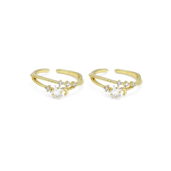 Gold Clear Cz Star Moon Adjustable Ring, Sku#Ld449
