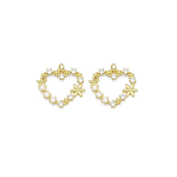 Pearl Flower Heart  Pendant Charm, Sku#Lk885
