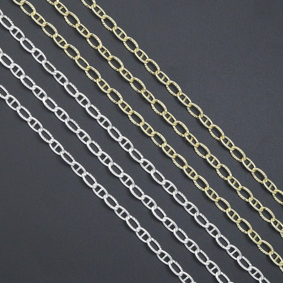Gold Silver hammered Oval Anchor Chain by Yard, LX908