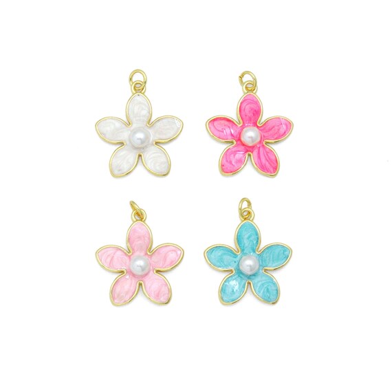 Colorful Enamel pearl Flower Pendant charm for Necklace Bracelet Jewelry Making Supply, Sku#LD768