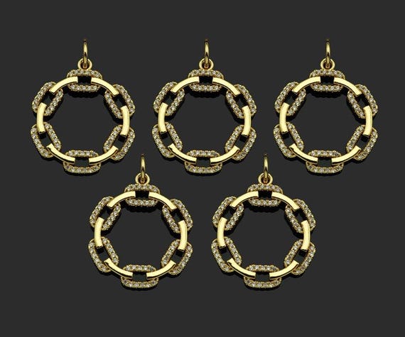 Gold Filled Cz Micro Pave Oval Link Round Ring Shape Pendant, 18K Gold Filled Charm, Necklace Bracelet Charm Pendant,22X25Mm,Sku#Ld122