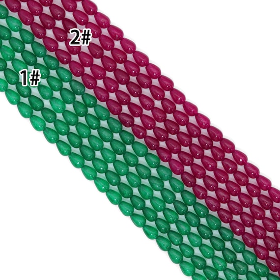 Green and Red Jade Smooth Teardrop Beads, Sku#U2336