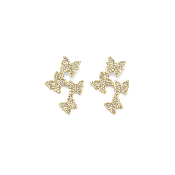 Gold Clear Cz Four Butterflies Charm, Sku#Ld425