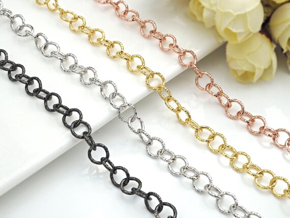 The 8mm Cross Link Chain by Yard, Rolo Chain, Gold| Gunmetal | Silver| Rose Gold Brass Chain, sku#E509