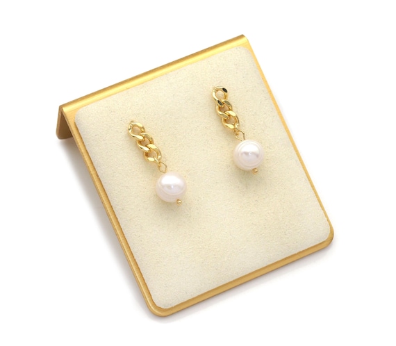 Cuban Link Chain Pearl Stud Earrings, Sku#J383