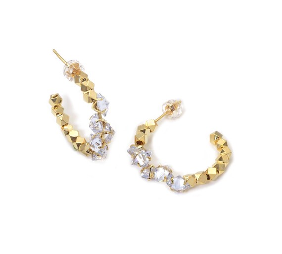 Cz Gold Ball Hoop Earrings, Sku#J379