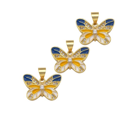 Enamel Colorful Butterfly Shape Pendant,Cz Micro Pave Enamel 18K Gold Pendant,Enamel Jewelry,18X12Mm,Sku#Lk297