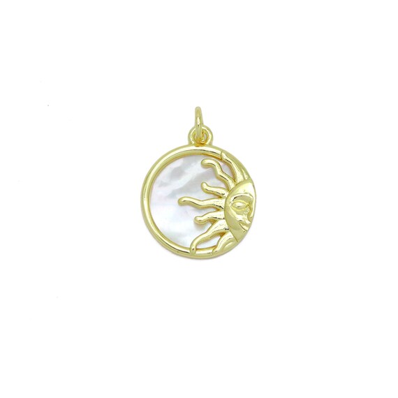 Gold Mother Of Pearl Sun Coin Charm Pendant, Sku#Lk1025