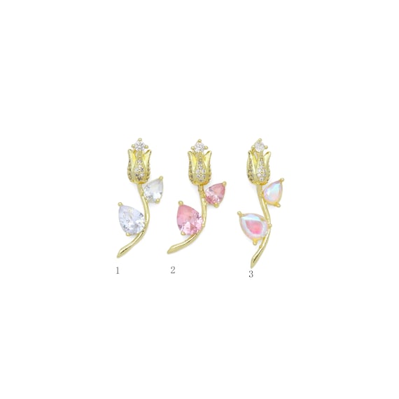 Cz Crystal Tulip Flower Charm Pendant, Sku#Lk1057