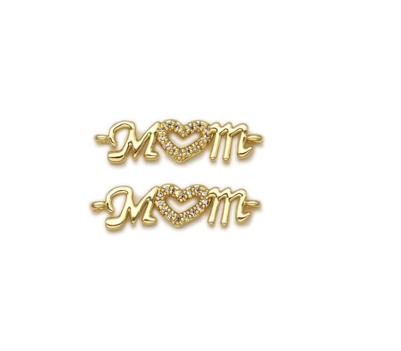 Cz Micro Pave Heart Mom Word Shape Pendant|Charm,18K Gold Filled Mom Charm, Mother'S Day Necklace Bracelet Charm,6X25Mm,Sku#E544