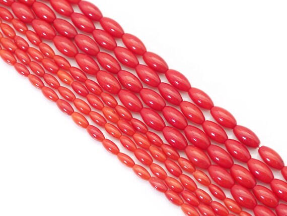 The 5x9mm Red Coral in Rice Shape Smooth Beads, Sku#U1453