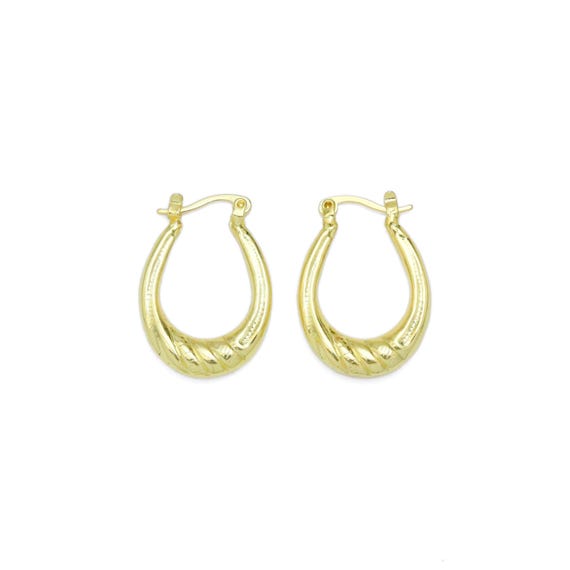 Gold Twisted Geometry Oval Hoop Earrings, Sku#Y946