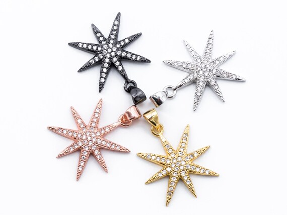 Cz Micro Pave Star Pendant|Charm,Cubic Zirconia Paved Charm, Necklace Bracelet Charm Pendant, 28X20Mm, Sku#F154