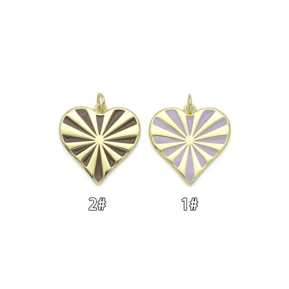 Purple Brown Enamel Radial Heart Gold Charm Pendant, Sku#Lx804