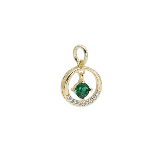Green Cz Pendant Gold Round Ring Charm, Sku#Zx398