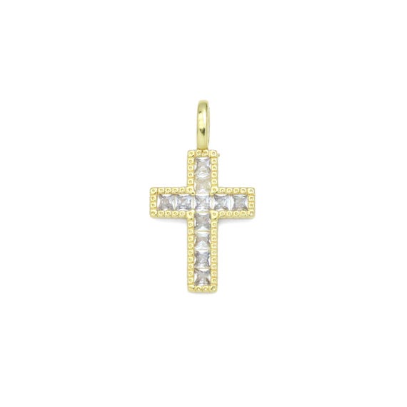 Baguette Cz Pave Cross Charm Pendant, Sku#Lx536