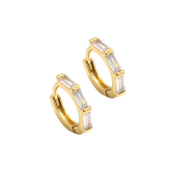 Gold Baguette Cz Round Hoop Earrings, Sku#Y774