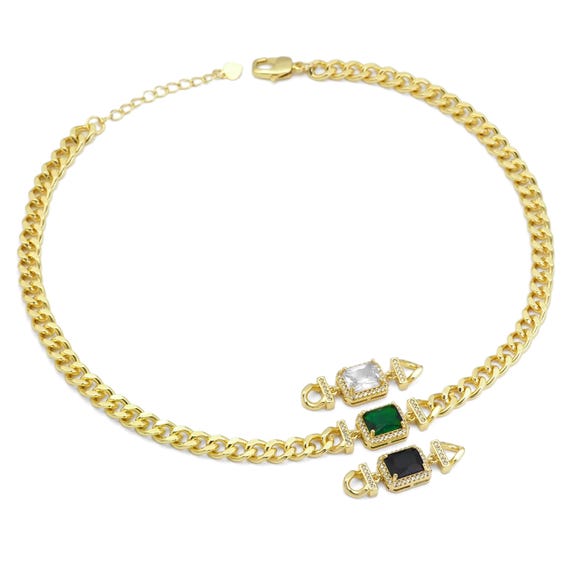 Focal Rectangle Cz Link  Necklace Bracelet, Sku#Ld405