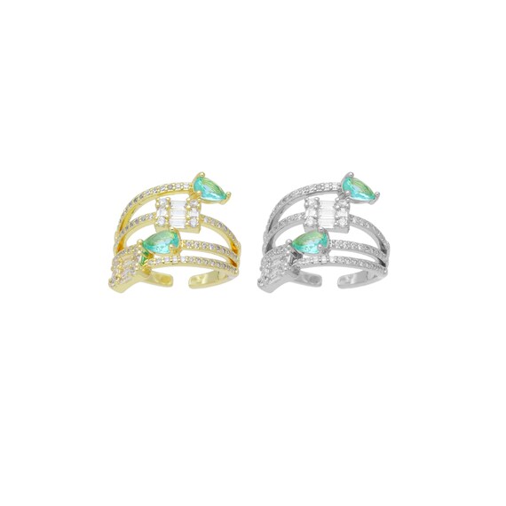 Colorful Blue Teardrop Cz Multiline Adjustable Ring, Sku#Y961
