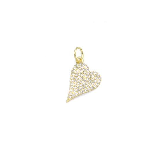 Gold Clear Cz Heart Shape Charm, Sku#Lx457