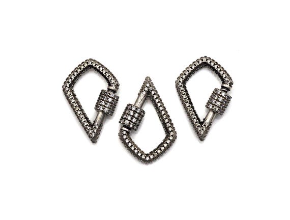 Fully Clear Cz Micro Pave Drop Shape Clasp, Cz Pave Clasp, Antique Silver Color Carabiner Clasp, 17X25Mm, Sku#H178