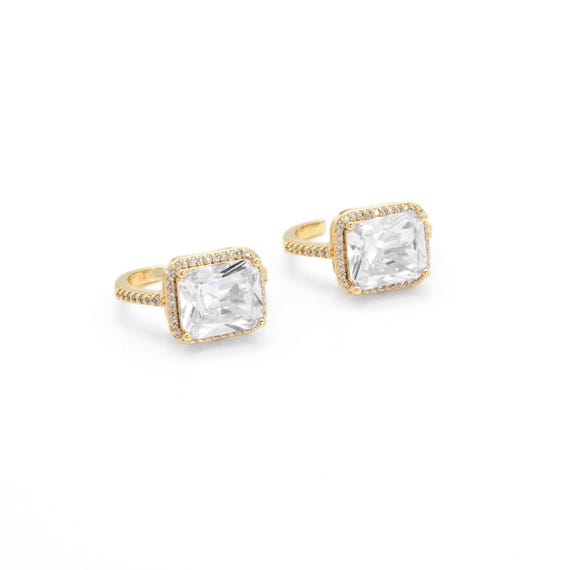 Gold Clear Square Cz Adjustable Ring, Sku#Lx246