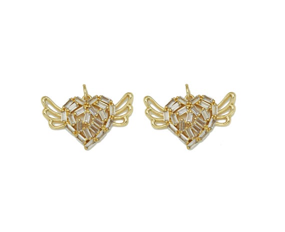 Baguette Cz Heart With Wings Charm, Sku#Lk605