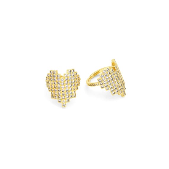 Gold Clear Cz Large Heart Adjustable Ring, Sku#Lx219