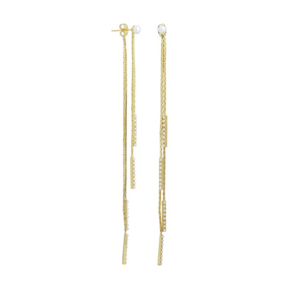 Pearl long Dangle Earrings, Sku#Y1042