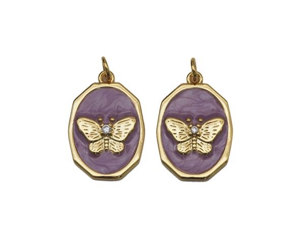Cz Purple Enamel Butterfly Charm, Sku#Y598