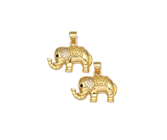 Cz Micro Pave Elephant Shape Pendant, 18K Gold Filled Elephant Charm, Necklace Bracelet Charm Pendant, 22X16Mm, Sku#Lk467