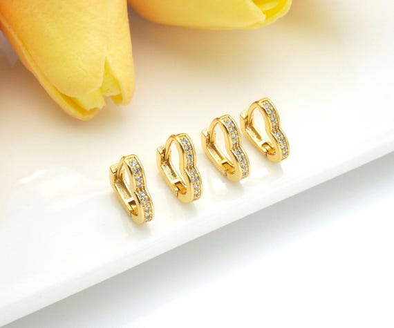The 18K Gold Clear Cz Micro Pave Heart Shape Huggie Earring, Earring Hook, Earring Component,13Mm, Sku#Ld58