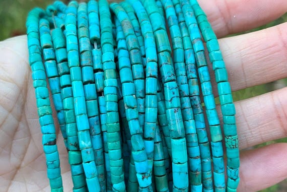 High Quallity Genuine Heishi Chinese Turquoise Beads, 3Mm Blue Turquoise Tube Spacer Beads, 15.5'' Full Strand, Sku#U1226