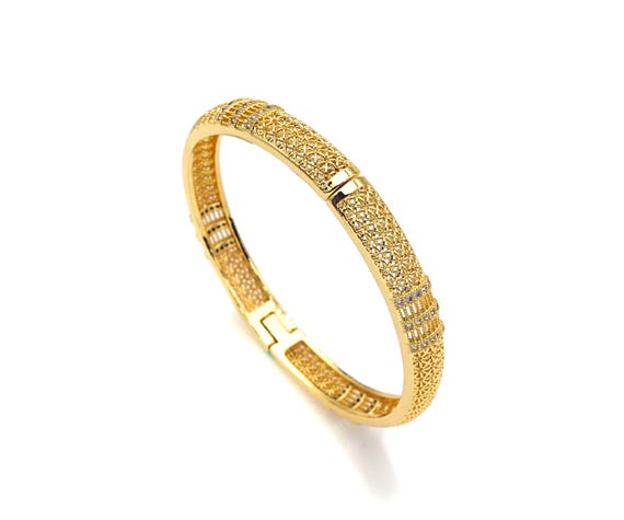 Cz Mirco Pave Filigree Style Open Bracelet, Gold Fancy Bracelet, Cuff Bracelet, Bangle Bracelet, Gift For Mom, Adjustable Bracelet,Sku#X193