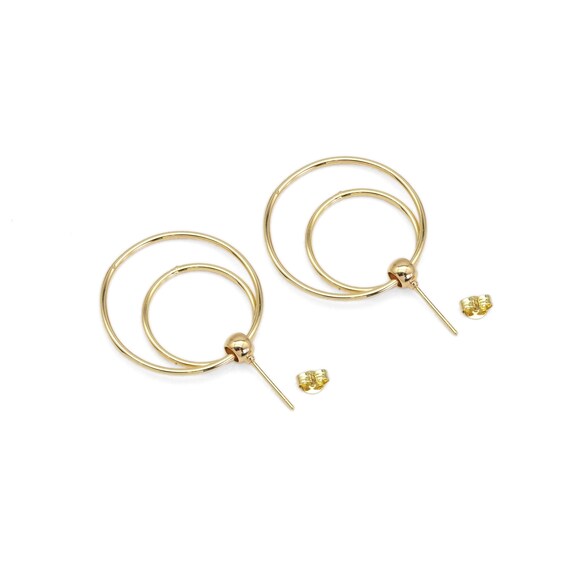 Gold Double Round Ring Earrings, Sku#Zx138