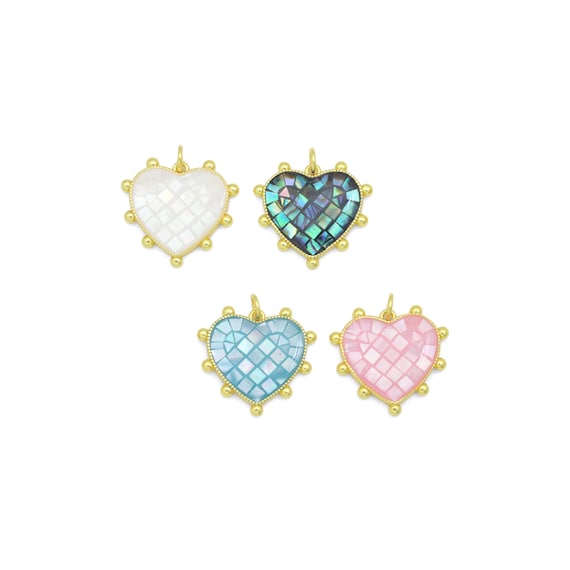 Abalone Mother of Pearl Spike Heart charm For Necklace Bracelet Jewelry Making Supply, Sku#WL24