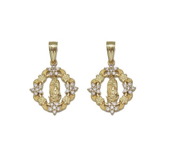 Gold Cz Virgin Mary Flower Charm, Sku#Lk707