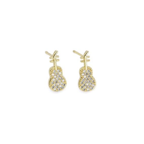 Cz Gold Guitar Music Instrument Stud Earrings, Sku#Ld503