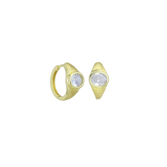 Gold Big Oval Cz Huggie Earrings, Sku#Y970