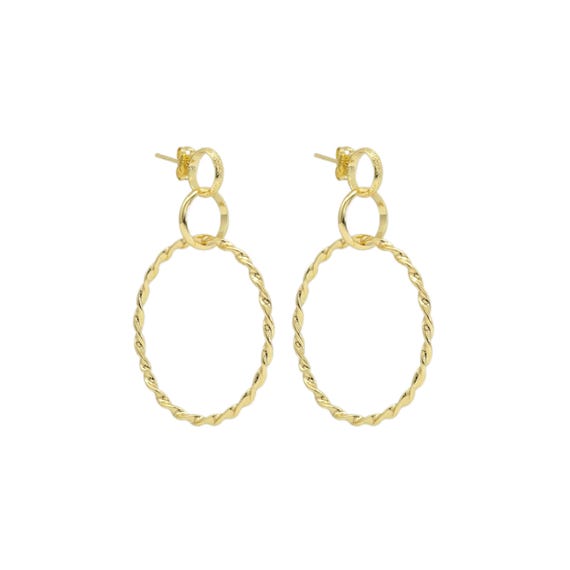 Cz Gold Triple Round Hoop Dangle Earrings, Sku#Zx141