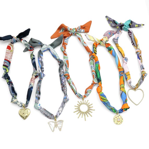 Convertible Scarf Necklace, Adjustable Silk Scarf Statement Necklace, sku#EF806-4