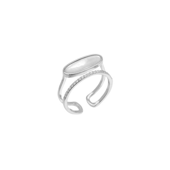 Oval Silver Mother Of Pearl Adjustable Ring, Sku#Zx201