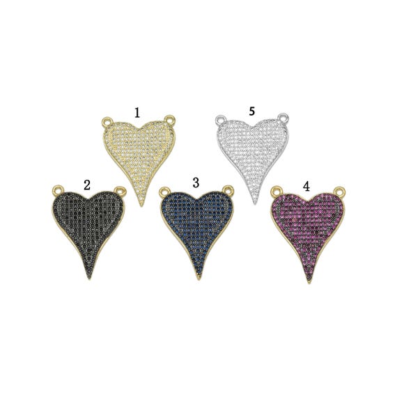 Gold Colorful Cz Heart Charm For Necklace Making, Sku#Lk674