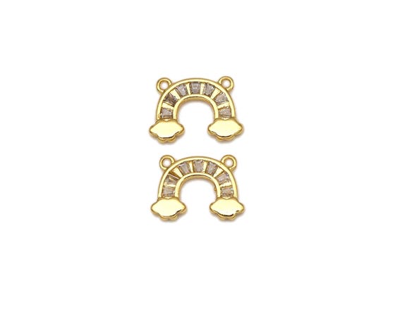 Clear Cz Micro Pave Rainbow Shape Pendant,18K Gold Filled Rainbow Charm, Necklace Bracelet Charm Pendant,13X9Mm, Sku#Z1409