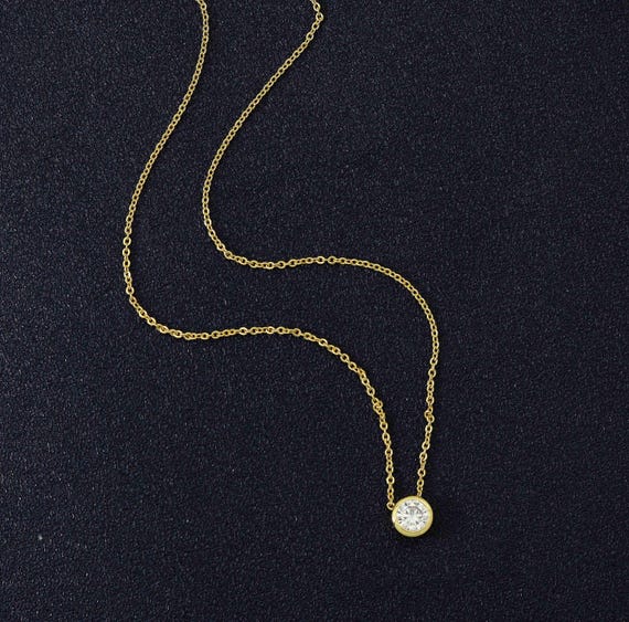 Dainty Bezel Cz Chain Necklace, Sku#Y735