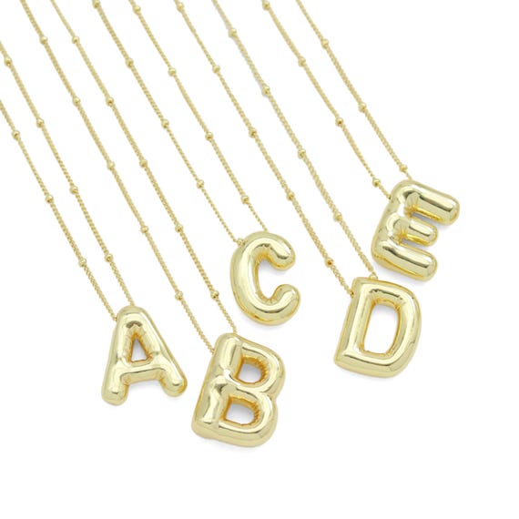 Gold Silver Ball Chain Ballon Initial Letter Pendant Necklace, Sku#Ef584
