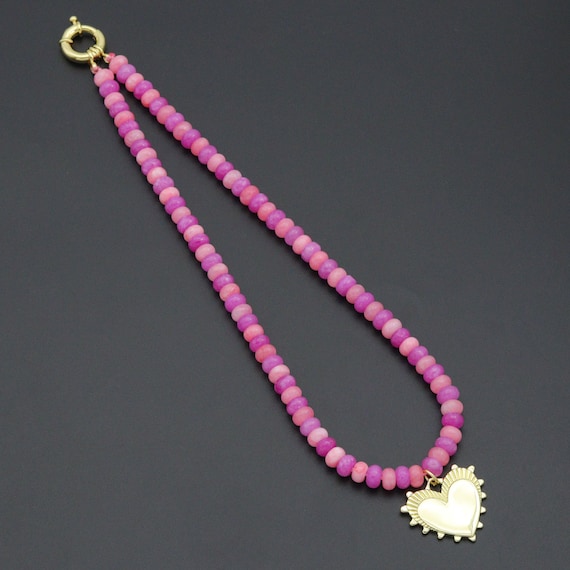 Mixed Pink Roundelle Jade beads necklace with heart, sku#EF809