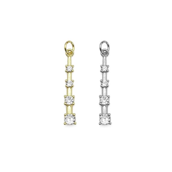 Gold Silver Square Cz Long Bar Gold Charm, Sku#Zx130