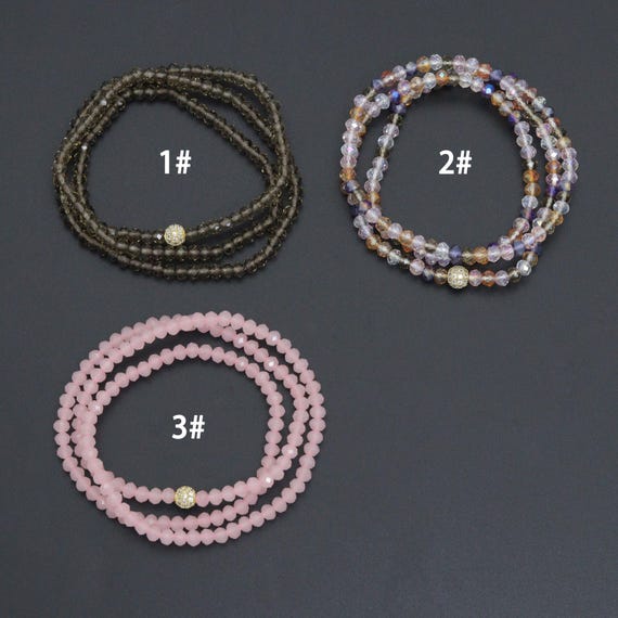 Smoky Quartz, Rose Quartz, Mix Color Quartz Color Crystal Beads Triple Wrap Bracelet Necklace, sku#EF783