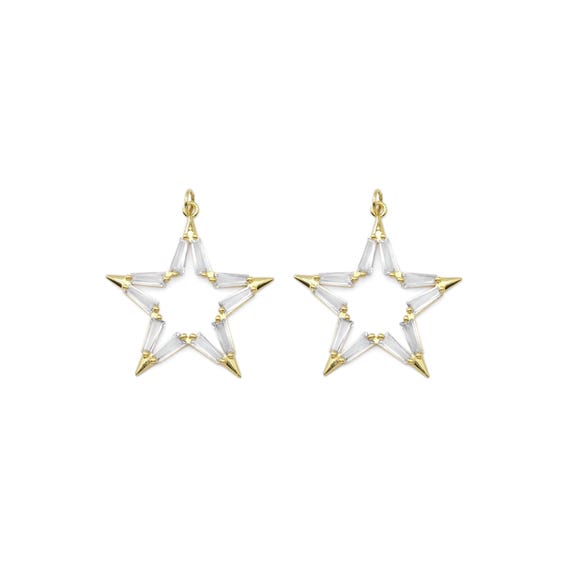 Clear Baguette Cz Gold Five Point Star Charm, Sku#Y821